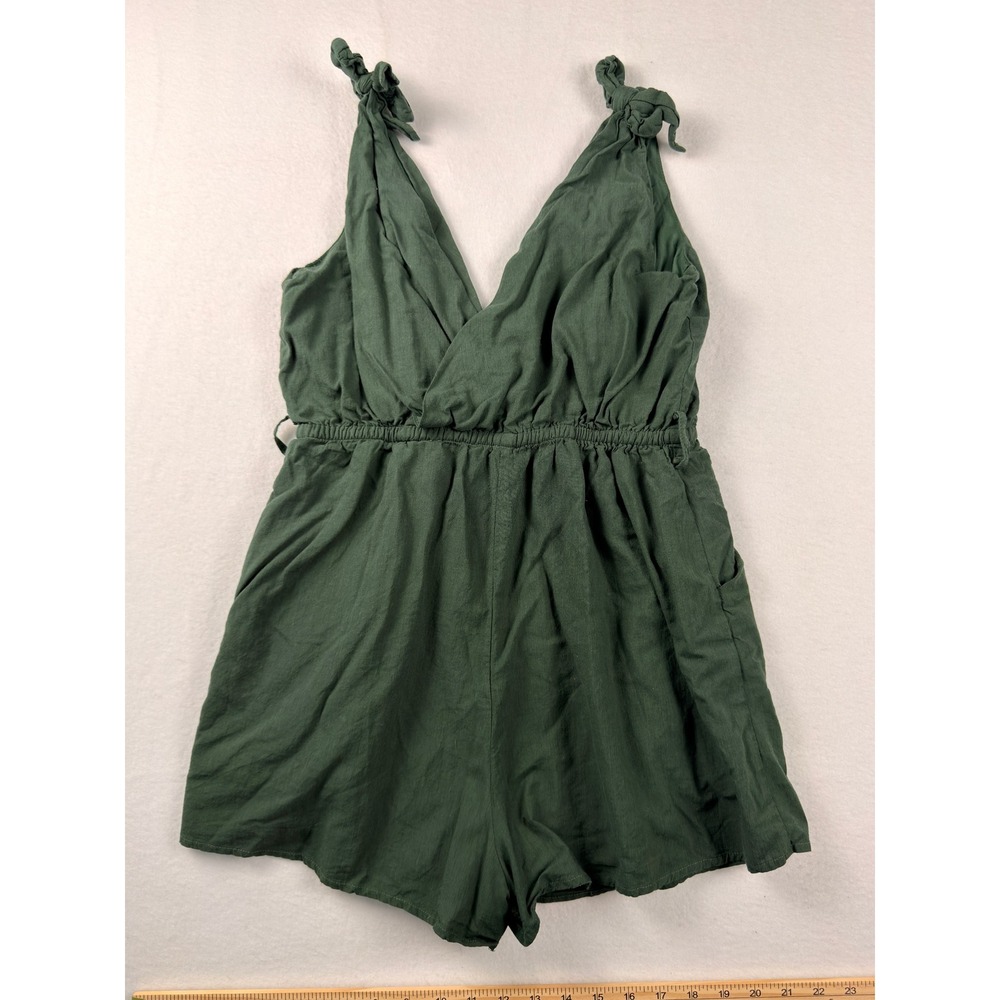 Le Lis Green Cotton Tie Shoulder Surplice Romper SM4451 Womens Large - Picture 11 of 11